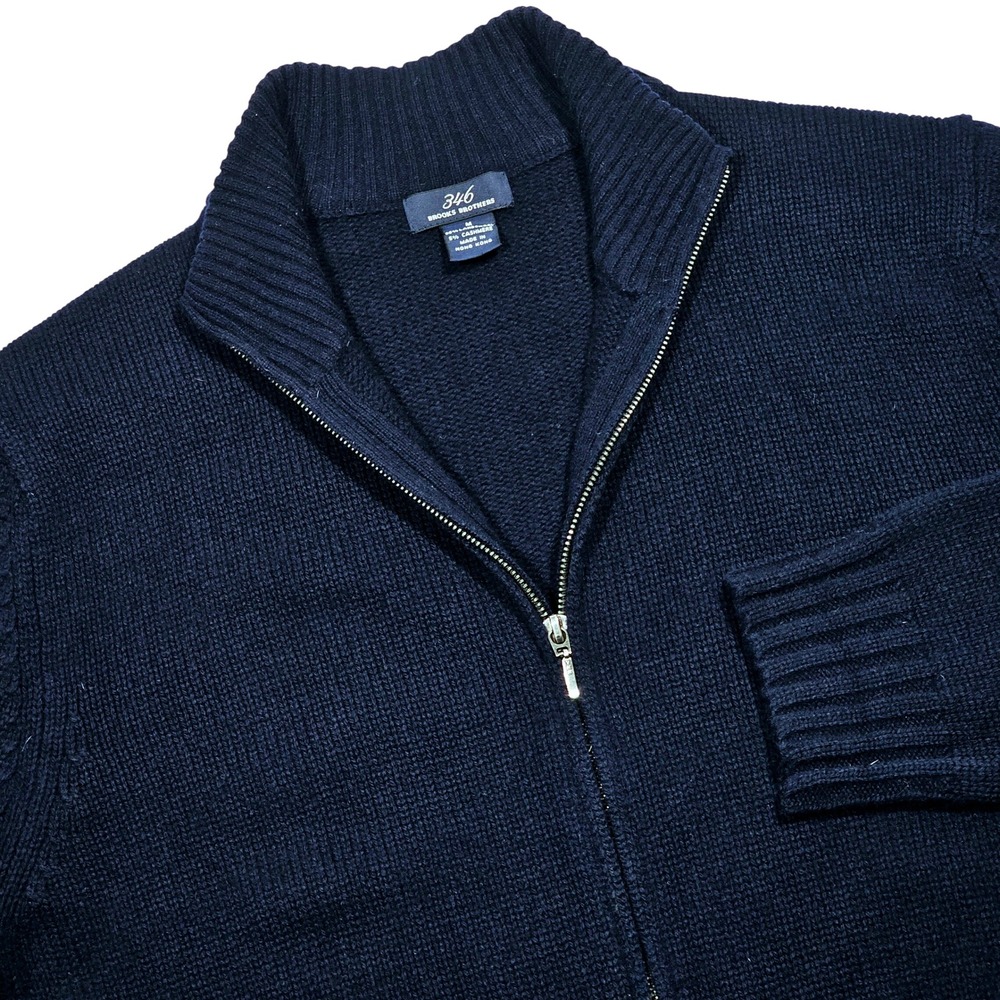 Brooks Brothers 346 Sweater Mens M Navy Blue Lambswool Cashmere Zip Academia Ivy